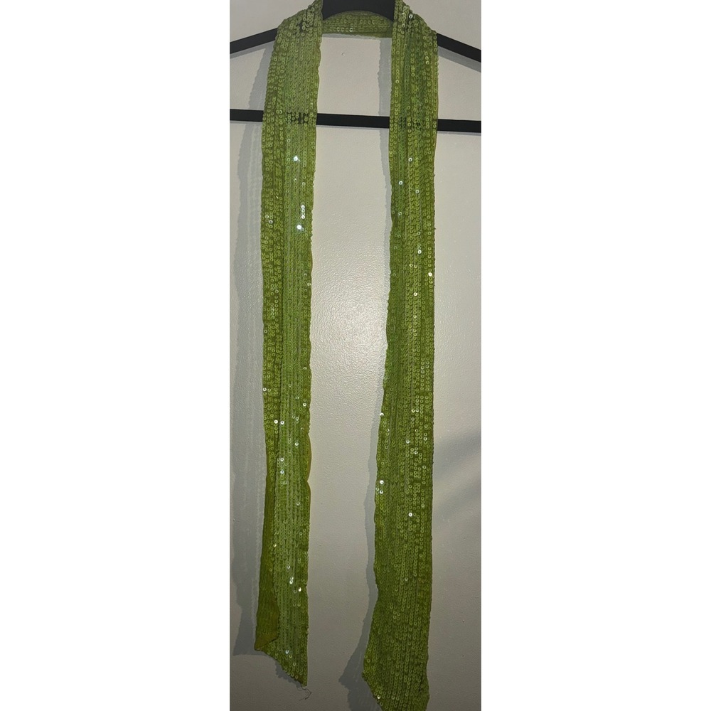K.C. Malhan Lime Green Sequin Mesh Skinny Scarf Y2K 2000s